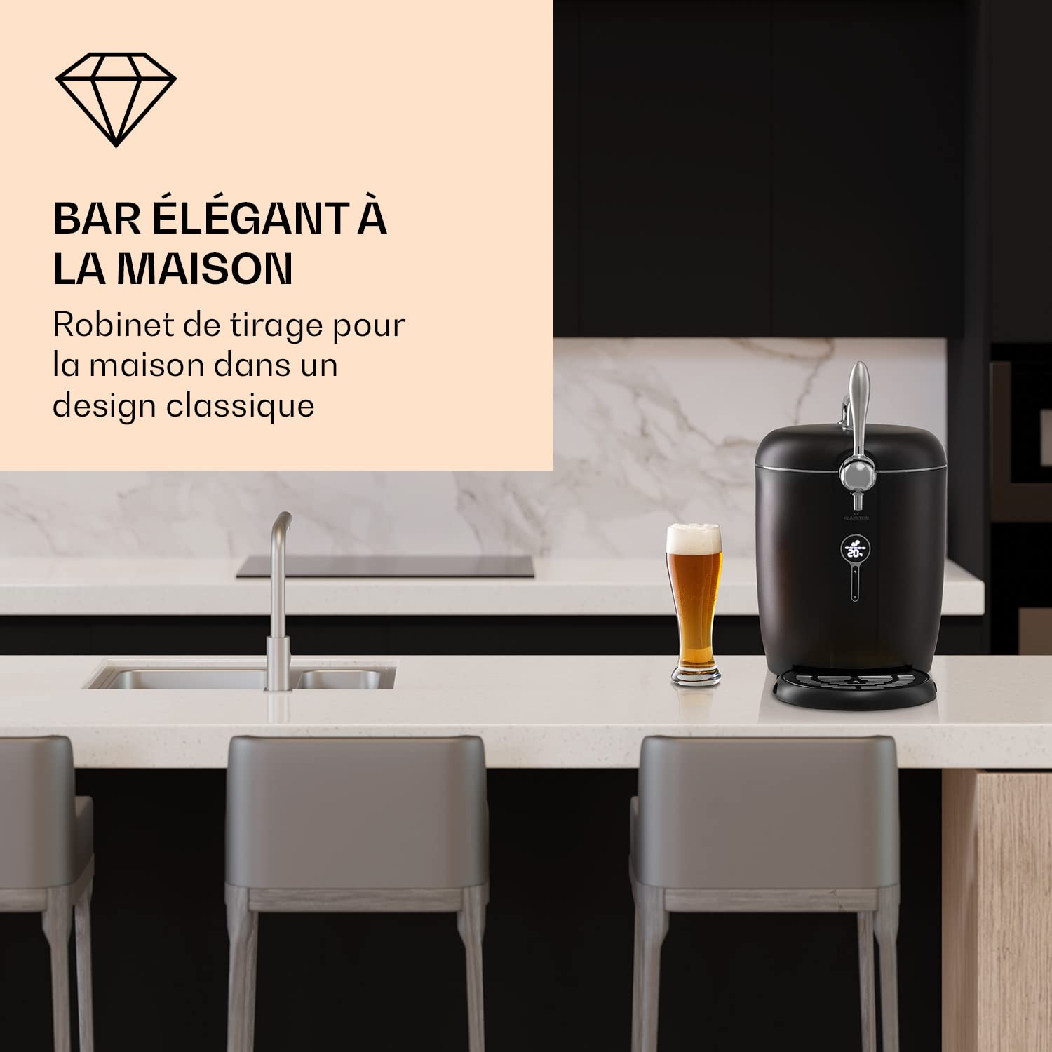 Klarstein Tireuse a Biere Professionnelle avec Pompe Silencieuse, Machine a Biere 65W, Pompe a Biere de 6L avec Température de 3 à 12°C, Tireuse avec Indicateur de Fraîcheur et Niveau de Bière par LED