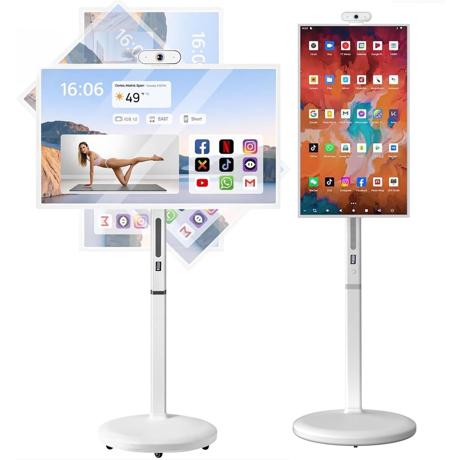 Monitor Astuto Portatile dello Schermo Attivabile al Tatto,Esposizione Girevole 1080p per Uso Diritto O Mobile Pavimento 8Gb RAM + 128 GB Memoria,per Casa,Ufficio,Scuola,Esterni 27in