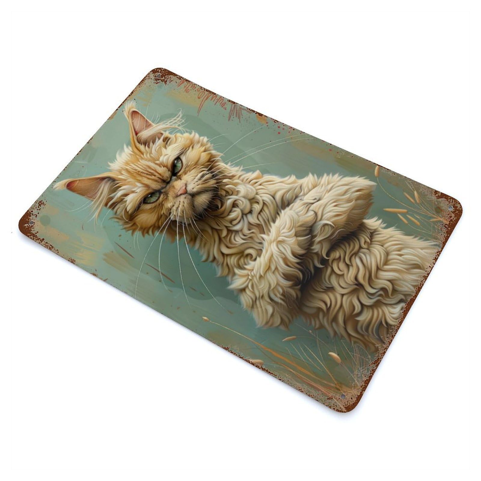 Distressed Metal Wall Sign with Grumpy Whiskers Design 11.8"x7.9", for Farmhouse, Kitchen And Entryway Decor, Old School Wall Decor