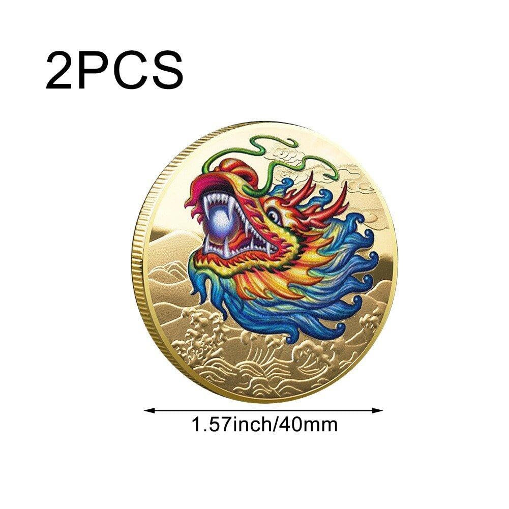 Chinesische Fengshui Glücksmünze – Zwei Drachen Mit Perle, Metalllegierung, 4 Cm Durchmesser, Mythischer Glücksbringer