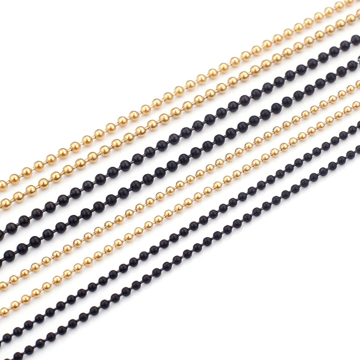Bola de Cuentas de Acero Inoxidable, Collar de Enlace de Cadena Negra para Mujeres 45cm-76 cm