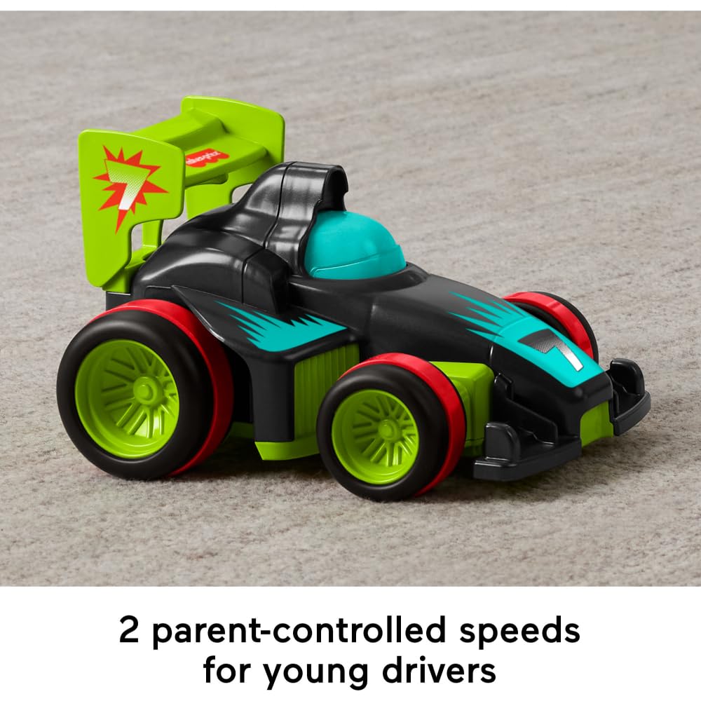 Fisher-Price Mi Primer RC, Coche de juguete de carreras teledirigido con 2 velocidades y mando radio control de fácil manejo con 4 botones, regalo para niños y niñas +3 años, HYH28