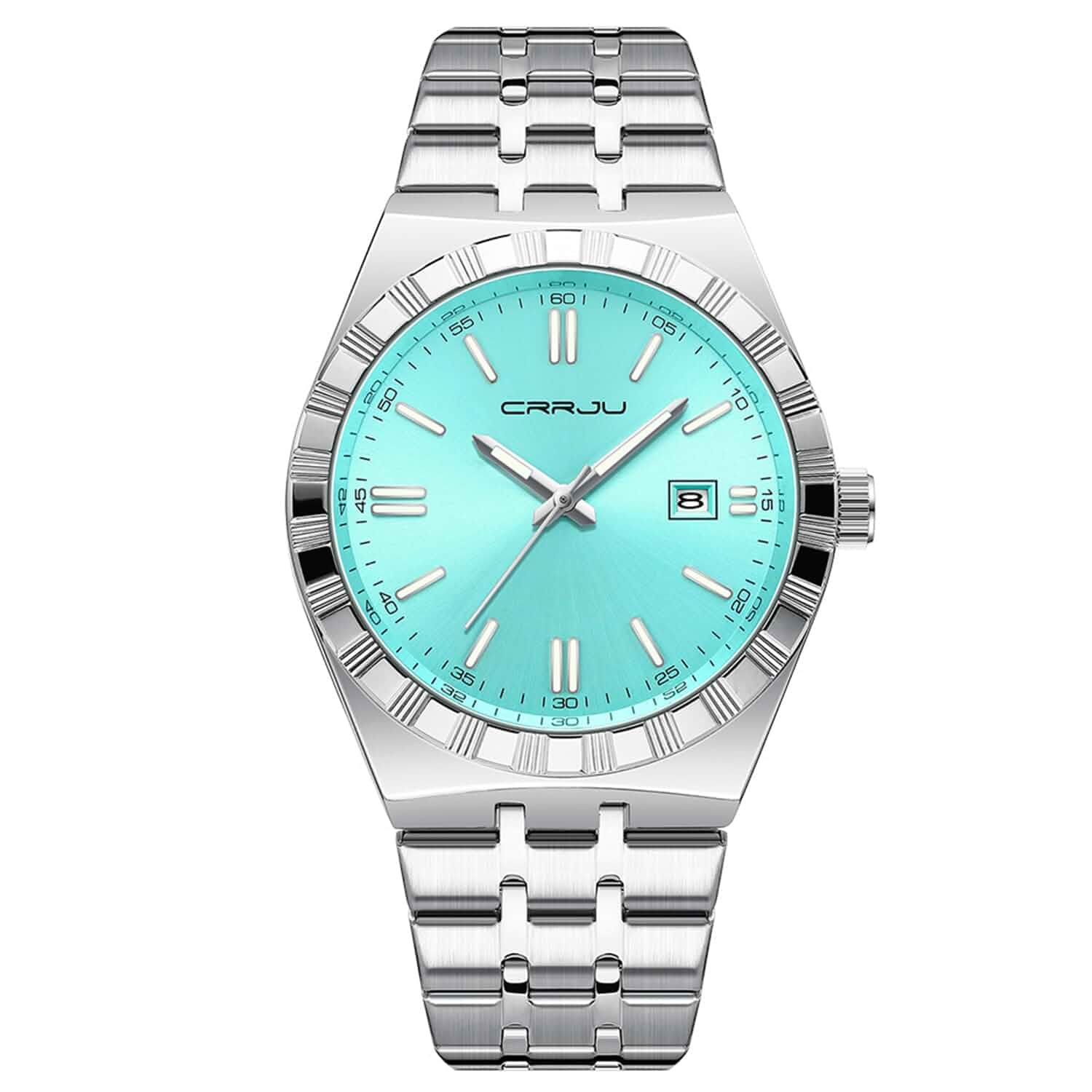 CRRJU Watches for Men,Fashion Luxury Luminous Analog Quartz Wristwatches,Business Man Calendar Watches Silver Stainless Steel