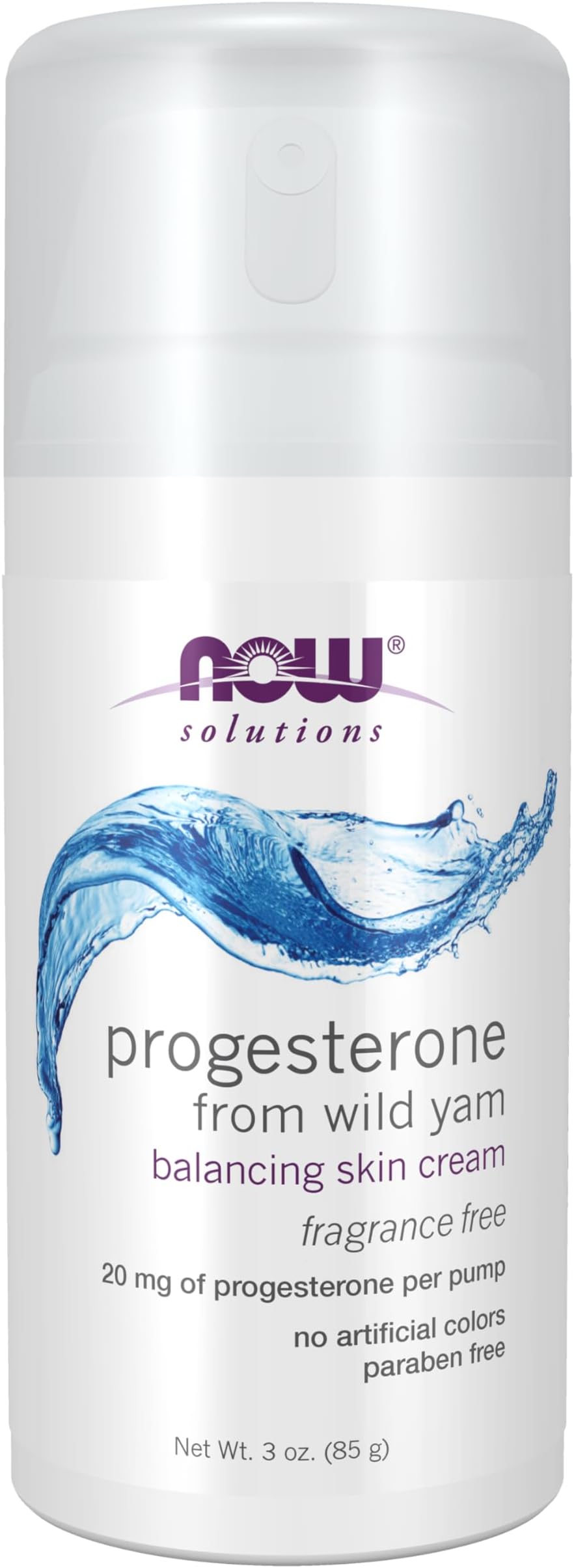 Solutions, Natural Progesterone, Balancing Skin Cream, 20 mg of Natural Progesterone Per Pump, Unscented, 3-Ounce