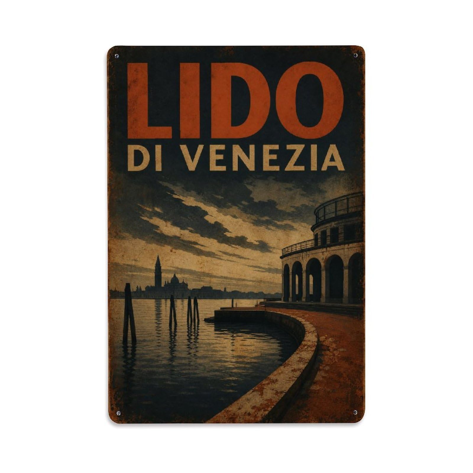Huiyhb 8X12inch(20X30cm) Vintage Travel Lido Venezia Lagoon Side Peaceful Italy Metal Tin Sign