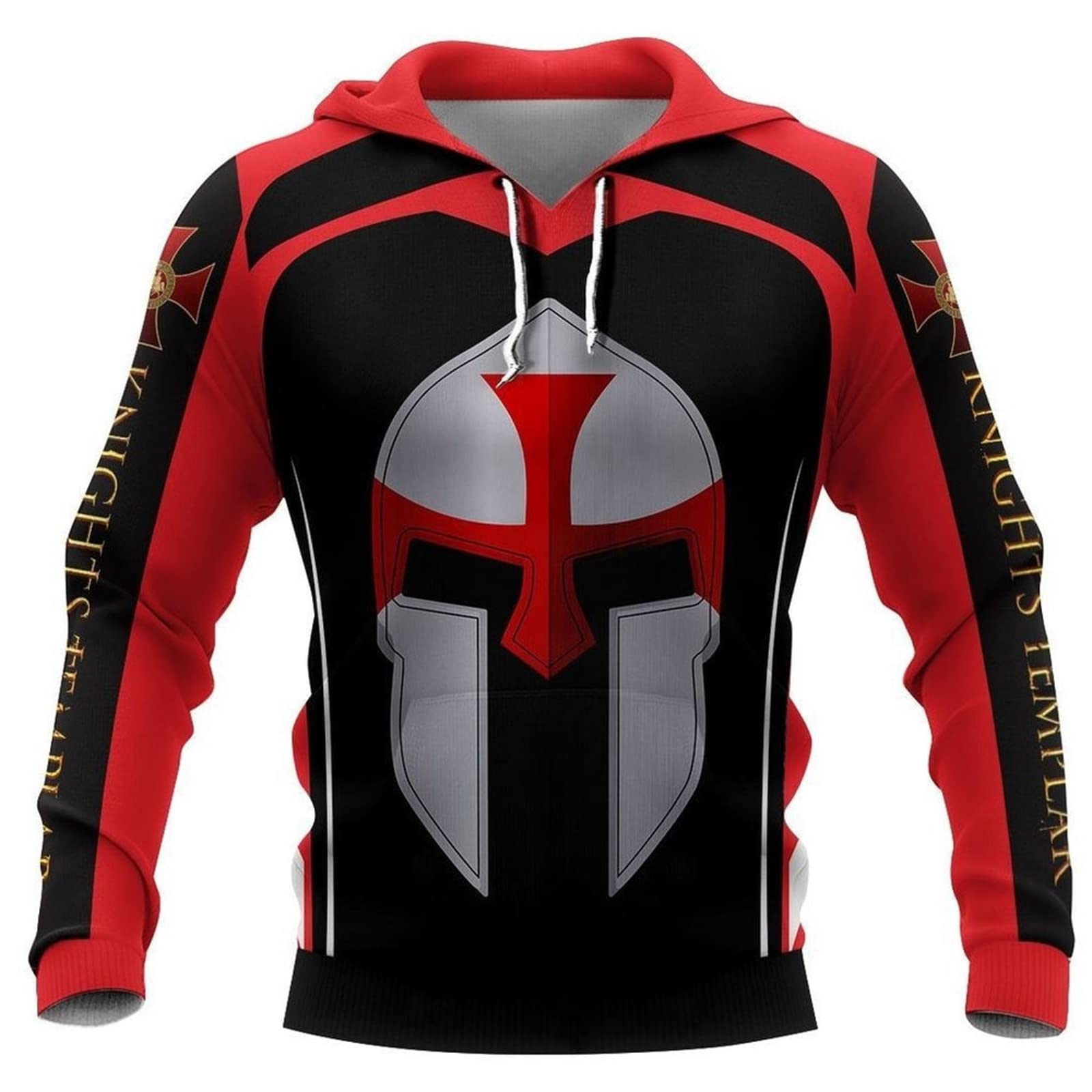 Kewing Men's # 1 Knight Templar Hoodies For Retro 3D Printed Hooded Sweatshirt Pullover Jacket Knights Costume Hoody Sweatshirt
