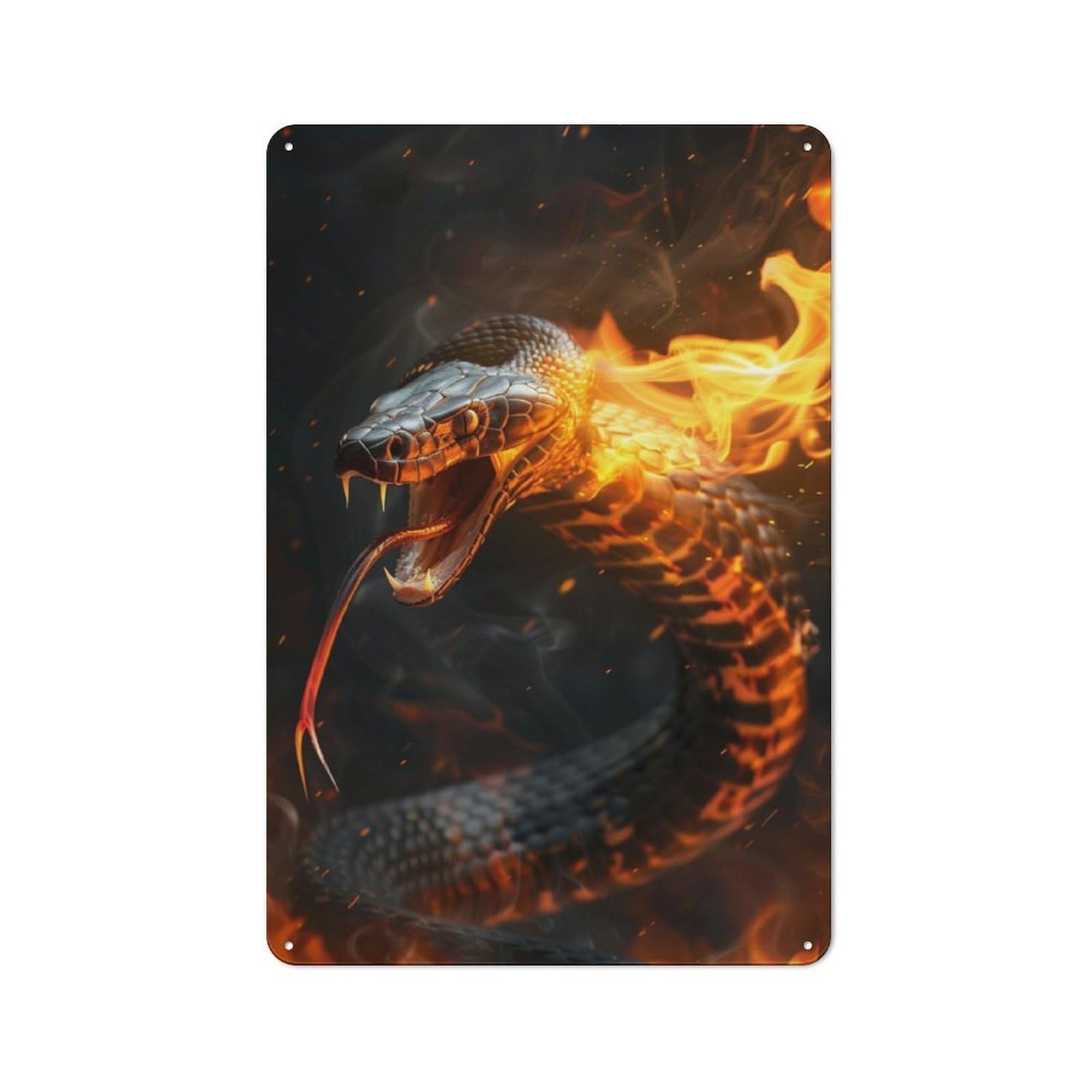 Junmoney Cobra Snake Fire Flames Classic Kitchen Metal Sign 30X20cm Featuring Cafe Wall Decor For Restaurant, Kitchen, Counter Or Breakfast Nook