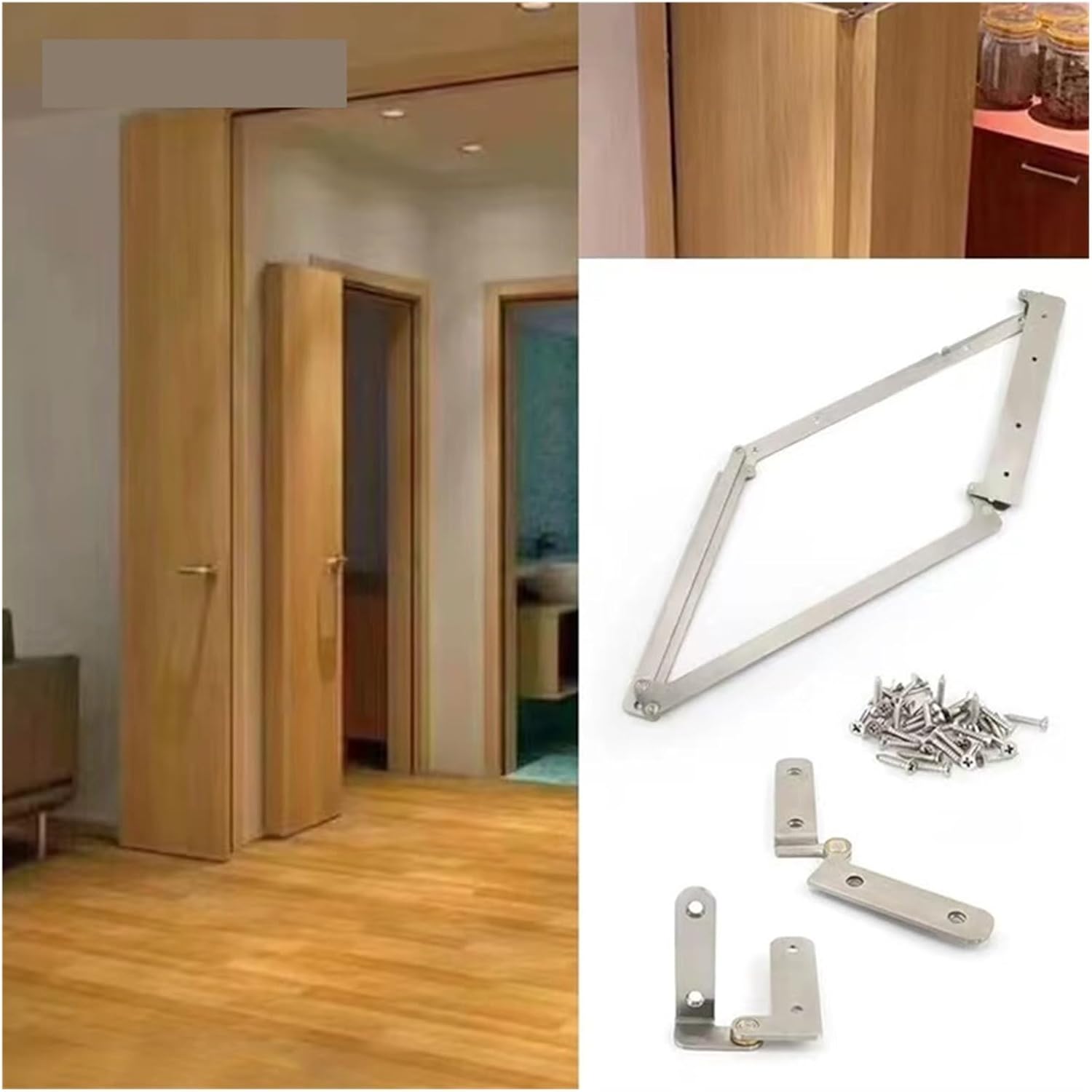 Barn Door Hardware Kit, Wardrobe 180 Degree Folding Flat Door Accessories, Household Door Cloakroom Door Partition Door Hardware Connector Accessories,Heavy Duty Sturdy(18 mm Left Open)