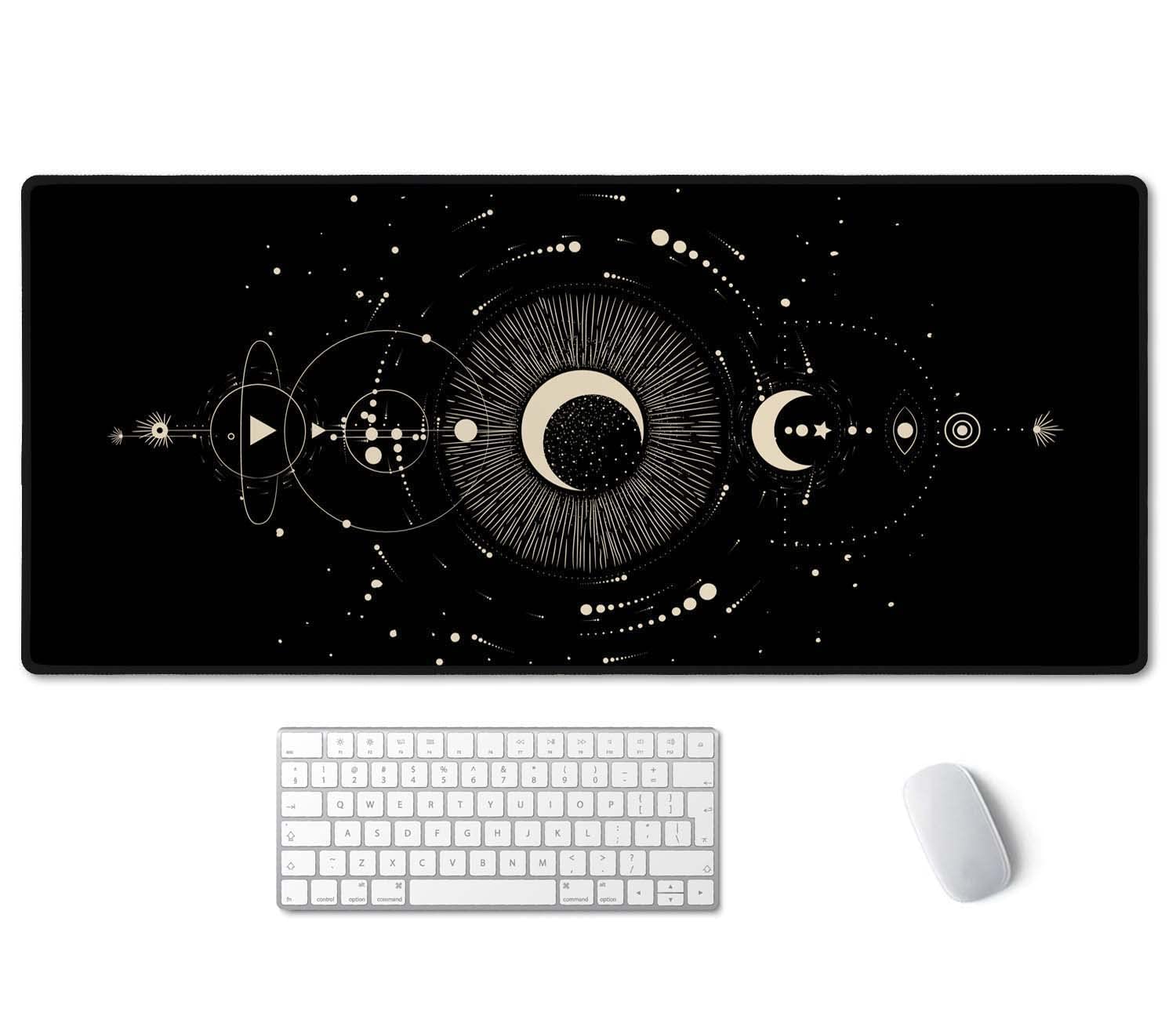 SSOIU Moon Phases Large Mouse Pad, Full Desk XXL Extended Gaming Mouse Pad 35.5" X 15.7", Waterproof Desk Mat Stitched Edges, Non-Slip Laptop Computer Keyboard Mousepad for Office and Home