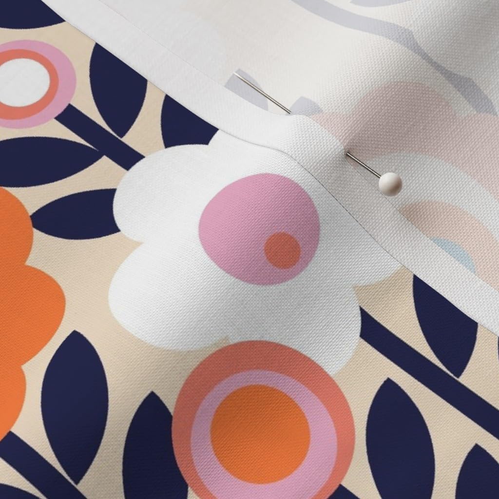 Spoonflower Fabric - Vintage Mod 70S 60S Flower Floral Leaves Stem Garden Spring Summer Printed on Petal Signature Cotton Fabric Fat Quarter - Sewing Quilting Apparel Crafts Decor