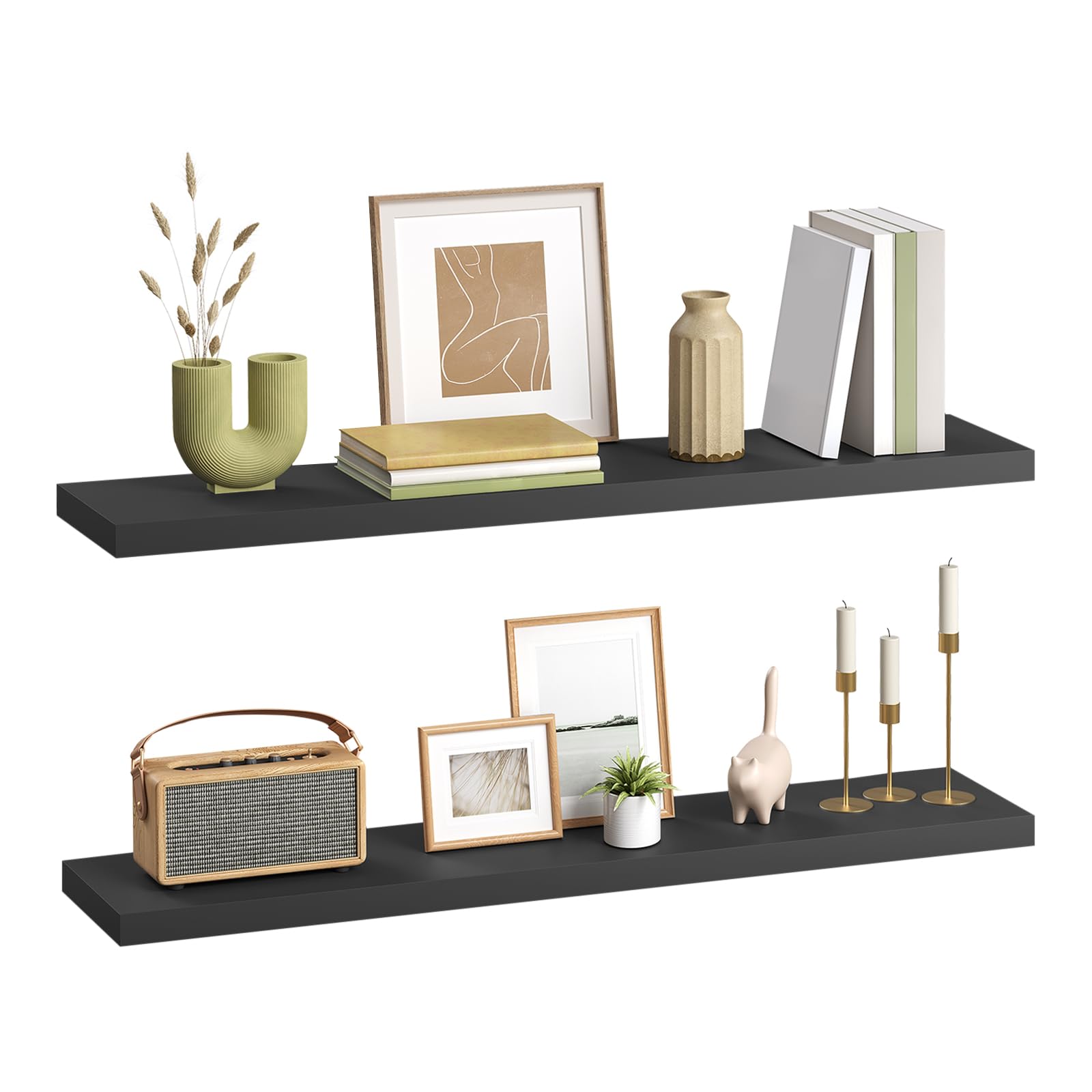 eSituro 2 Pcs Black Floating Shelves, 90cm Kitchen Rack Wall Mounted