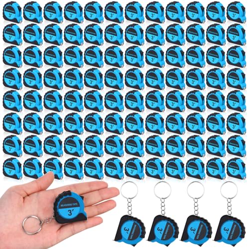Kanayu 100 Pcs Pcs Mini Measuring Tape with Keychain, 3 ft, Blue