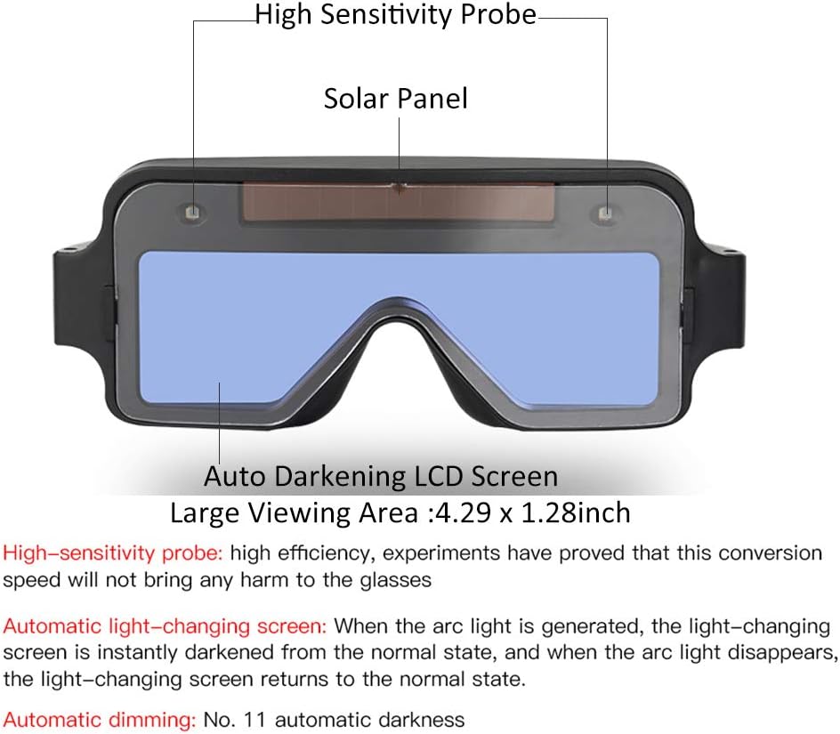 Auto Darkening Welding Glasses Solar Powered Welding Goggle Plasma Cutting Glasses Goggles 2 Sensors for Men TIG MIG MMA Gas Welding