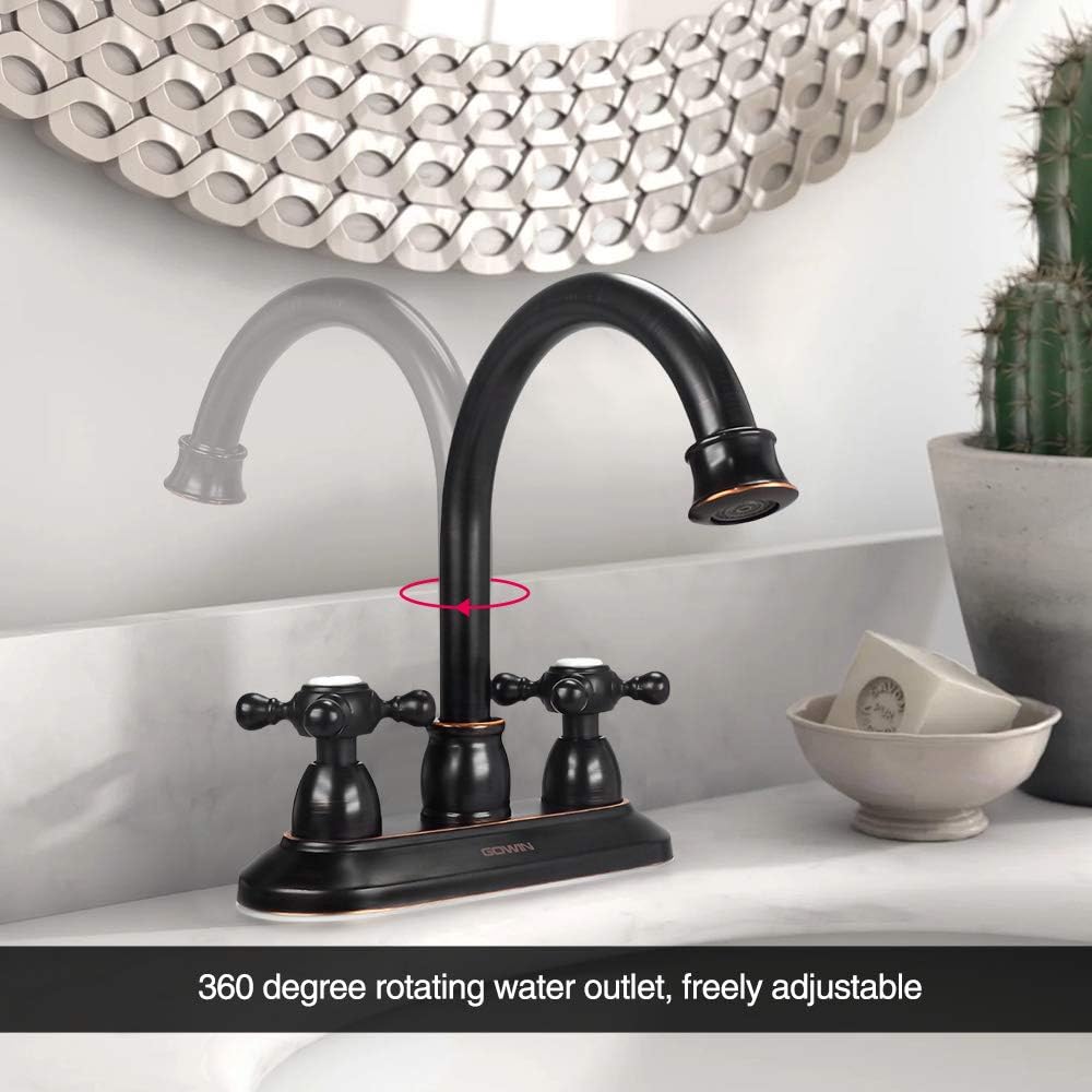 Bеѕt Sеllеr GOWIN Oil Rubbed Bronze Bathroom Faucet with Drain Assembly and Supply Hose, 2-Handle 4 Inch Centerset Faucet for bathrooms ,High Arc Swivel Spout Bathroom Sinks Faucet Nеw Arrіvаlѕ GOWIN Oil Rubbed Bronze Bathroom Faucet with Drain Assembly and Supply Hose, 2-Handle 4 Inch Centerset Faucet for bathrooms ,High Arc Swivel Spout Bathroom Sinks Faucet