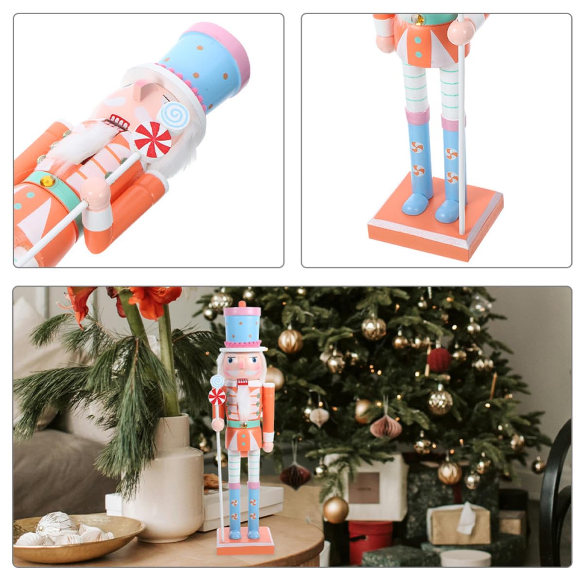 Operitacx Casse-Noisette en Bois de Noël 50cm, Chapeau Bleu, Orange