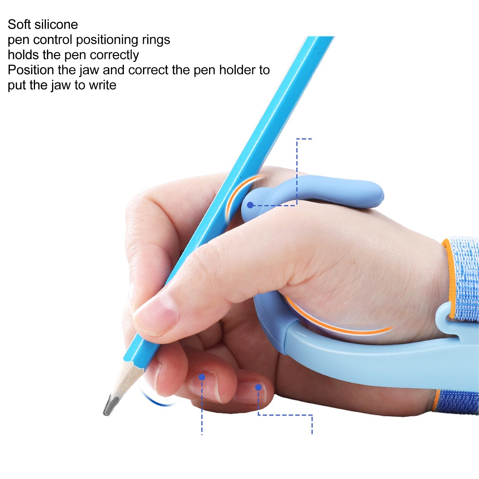 Pen Hold - Ergonomic Corrector with Pen Grip, Wrist Support for Writing and Posture Correction, Student Tool (Blue)