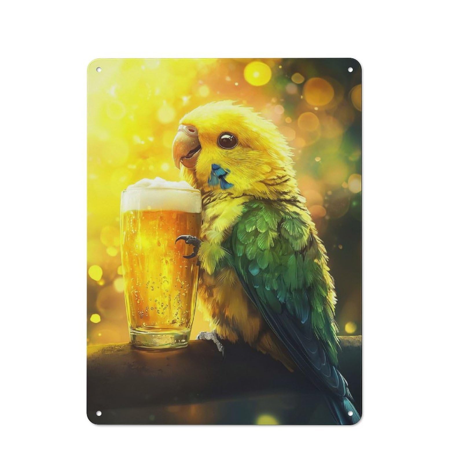 Junmoney Style-18 Parrot Cheers With Beer Tin Wall Sign 40X30cm, Country Style Bistro Wall Plaque For Coffee Bar, Kitchen, Bistro Or Tea Corner