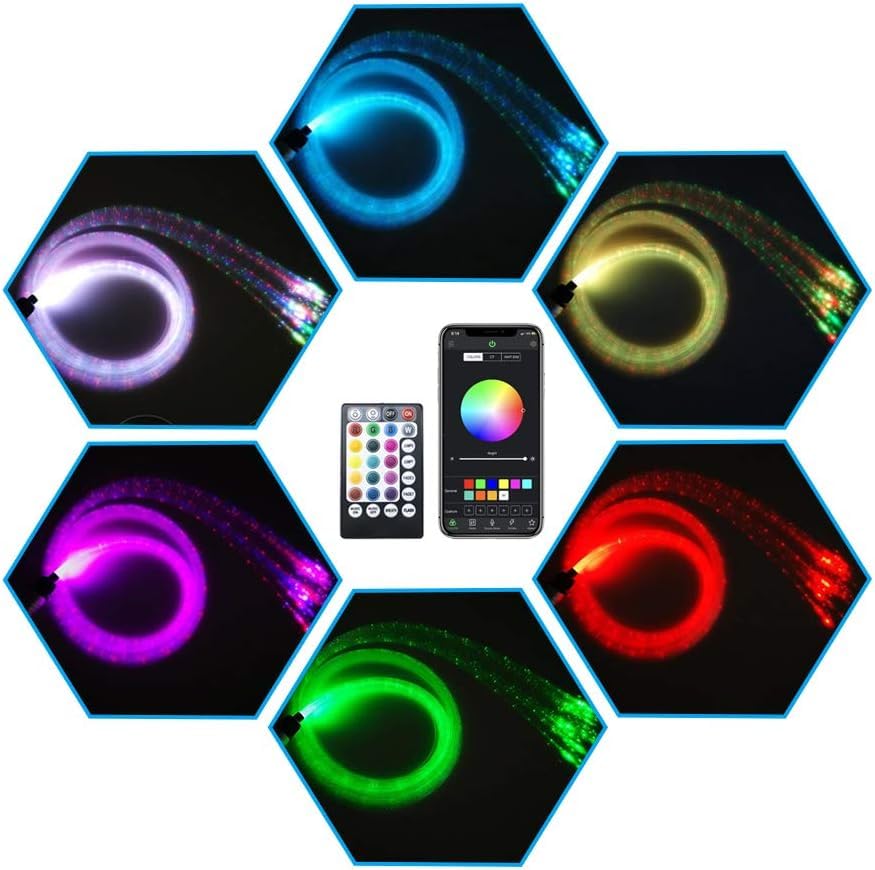 6W RGBW LED Whip Fiber Optic Kit Bluetooth Waterfall Curtain Light for Window Kid Children Sensory Room Home Decoration with Flash Point Fiber Optic Cables 200strands 0.03in/0.75mm 6.5ft/2m