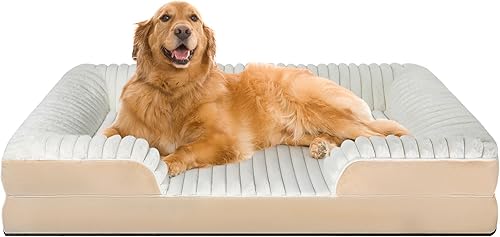 Miniatura 12 de Cama ortopédica para perros de tamaño grande y mediano, lavable de espuma viscoelástica, forro polar de pana suave de alta calidad, sofá mediano