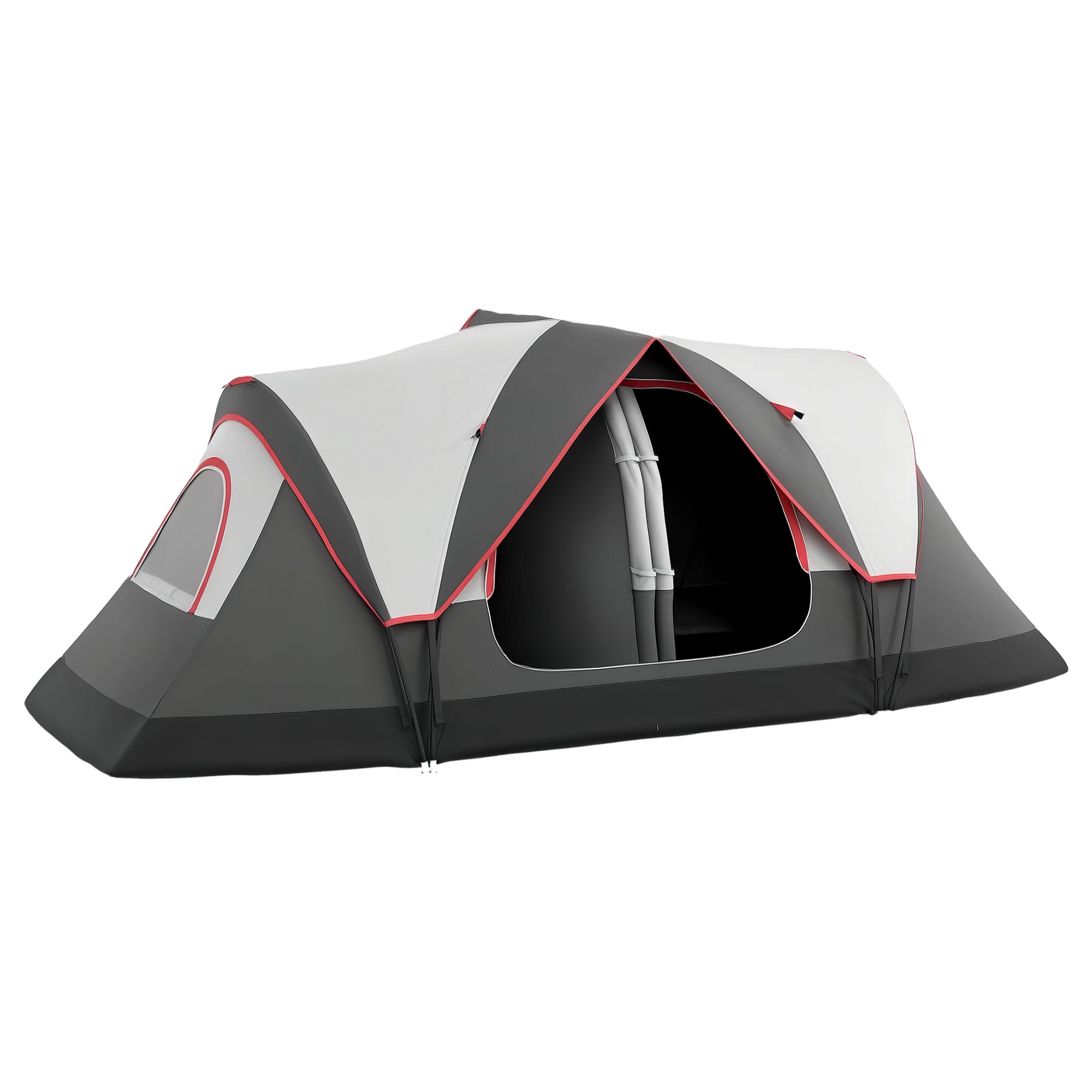 Outsunny 2 Bedroom Camping Tent for 6-8 Man, Large Family Tent with Rainfly and Screen Panels, Portable with Bag, for Fishing Hiking Festival, Grey