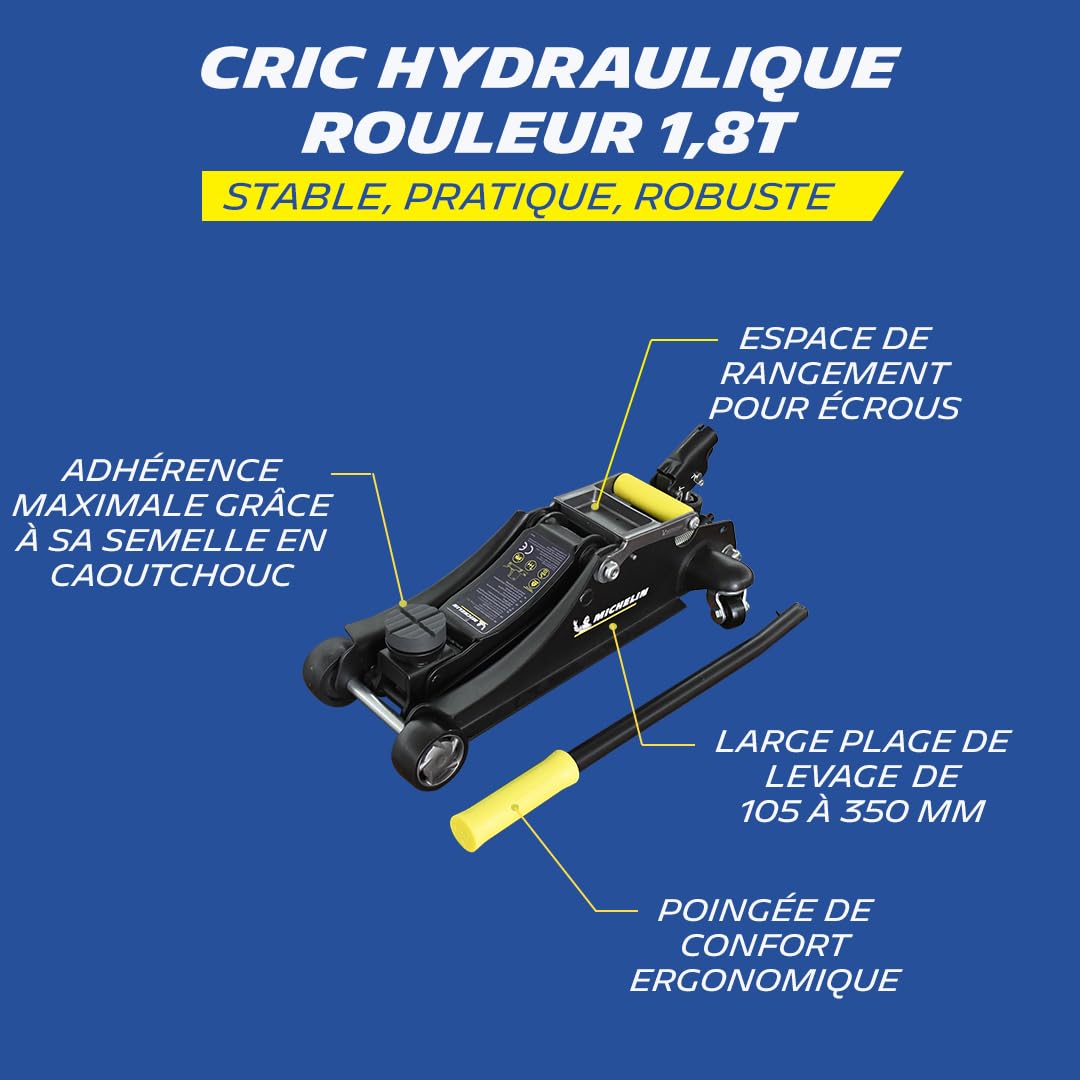 MICHELIN Cric Hydraulique Rouleur 1,8T Levage 105-350 mm Auto