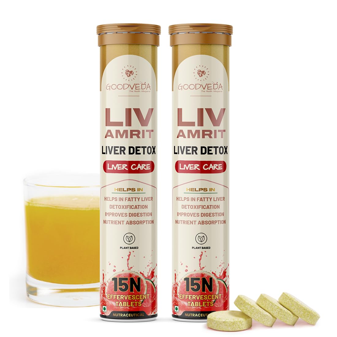 Liver Detox Effervescent | 30 Tablets Fizzy Water with 8 Ayurvedic Herbs for Healthy Liver Function and Blood Sugar Regulation - Pack of 2