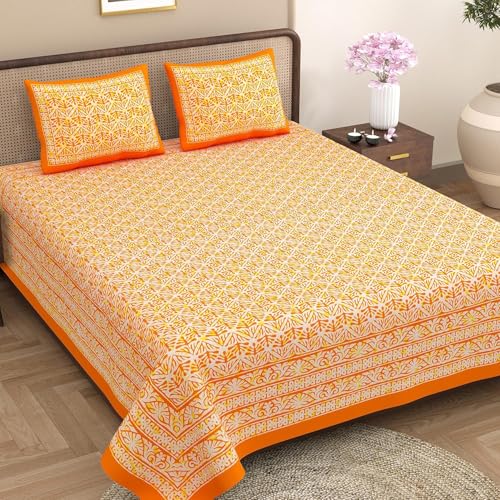 Image of Opulent Collection Double Bedsheet with 2 Pillow Cover | 100% Cotton Bedsheets for Double Bed | Handloom Bedsheet | Size 86x90 inches | King Size (90X102 Inches) (Tahiti Gold, King)