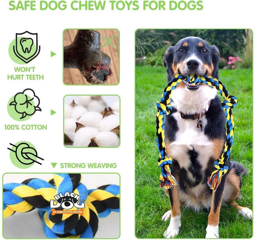 Image of Dog Rope Toys for Large and Medium Aggressive Chewers | Tough Natural Cotton Chew Tug Rope with Easy-Hold Handle | Indestructible Dog Chew Toy for Dogs