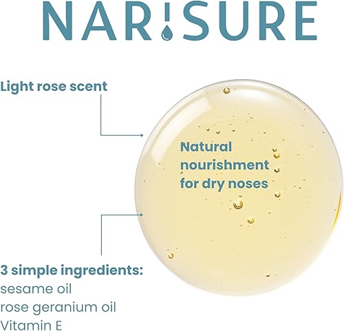 Miniatura 2 de Aceite de alivio de nariz seca (0.7 fl oz1 oz.)  Emoliente hidratante nasal calmante desarrollado y recomendado por médicos  Geranio rosa, vitamina