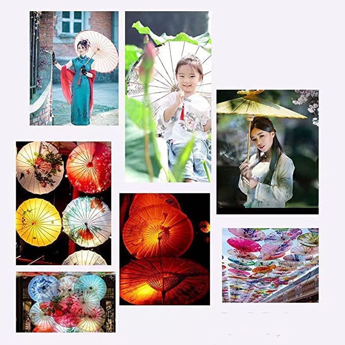 FLAIGO Parasol Asian Japanese Chinese Oil Paper Umbrella Decorative Wooden Handle Classical Colorful Painting Dancing Props for Wedding Fancy Dress Cosplay Photography Dancing (Style E)