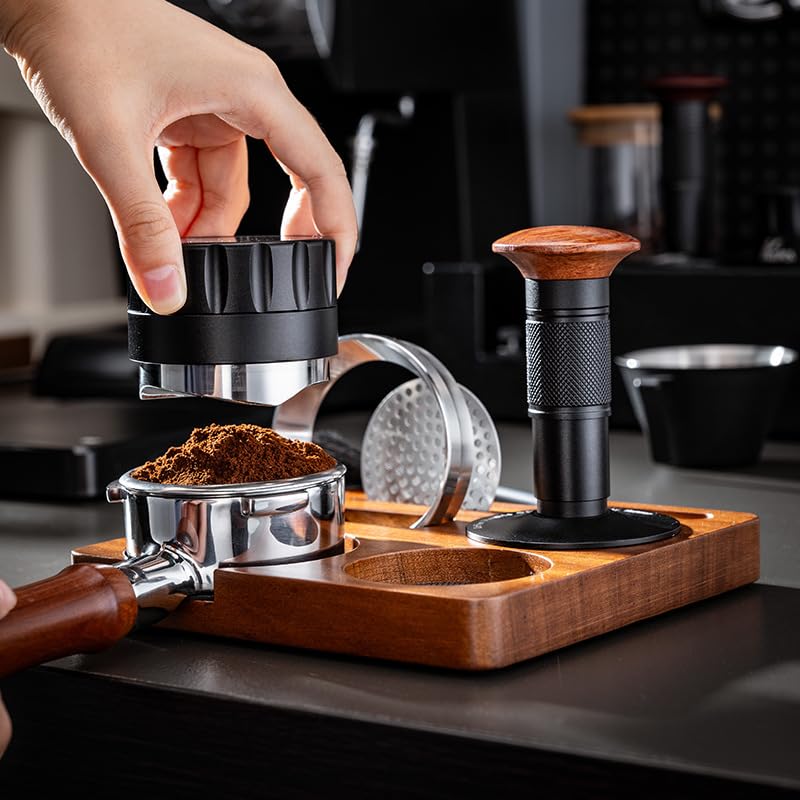 Embudo dosis 51mm y tamper para café espresso con soporte de madera 5