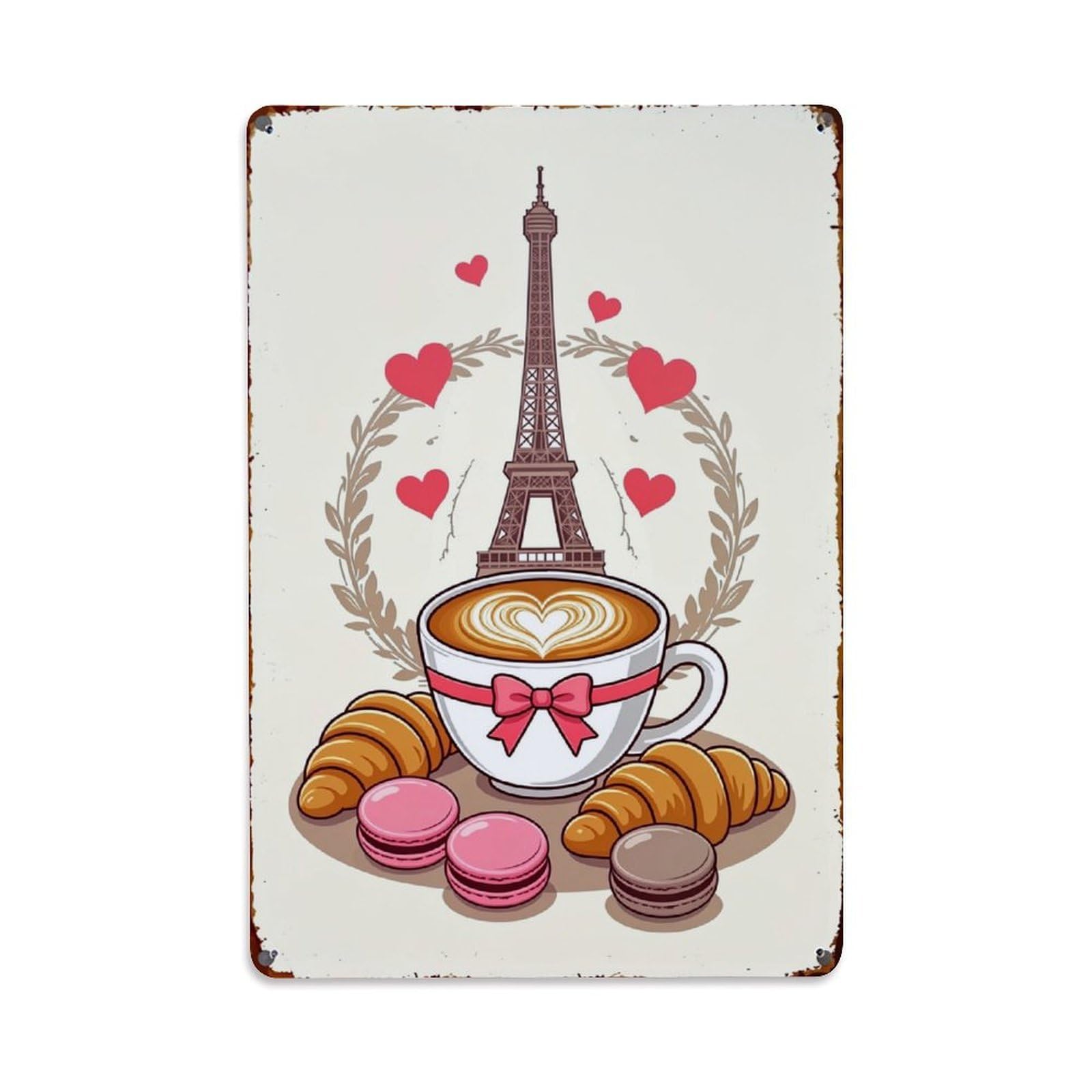 Jdfenggu Vintage Parisian Coffee And Pastry Design Retro Metal Tin Sign, Metal Poster For Bar, Home, Man Cave, Kitchen, Laundry Room Art Decor 8X12 Inch