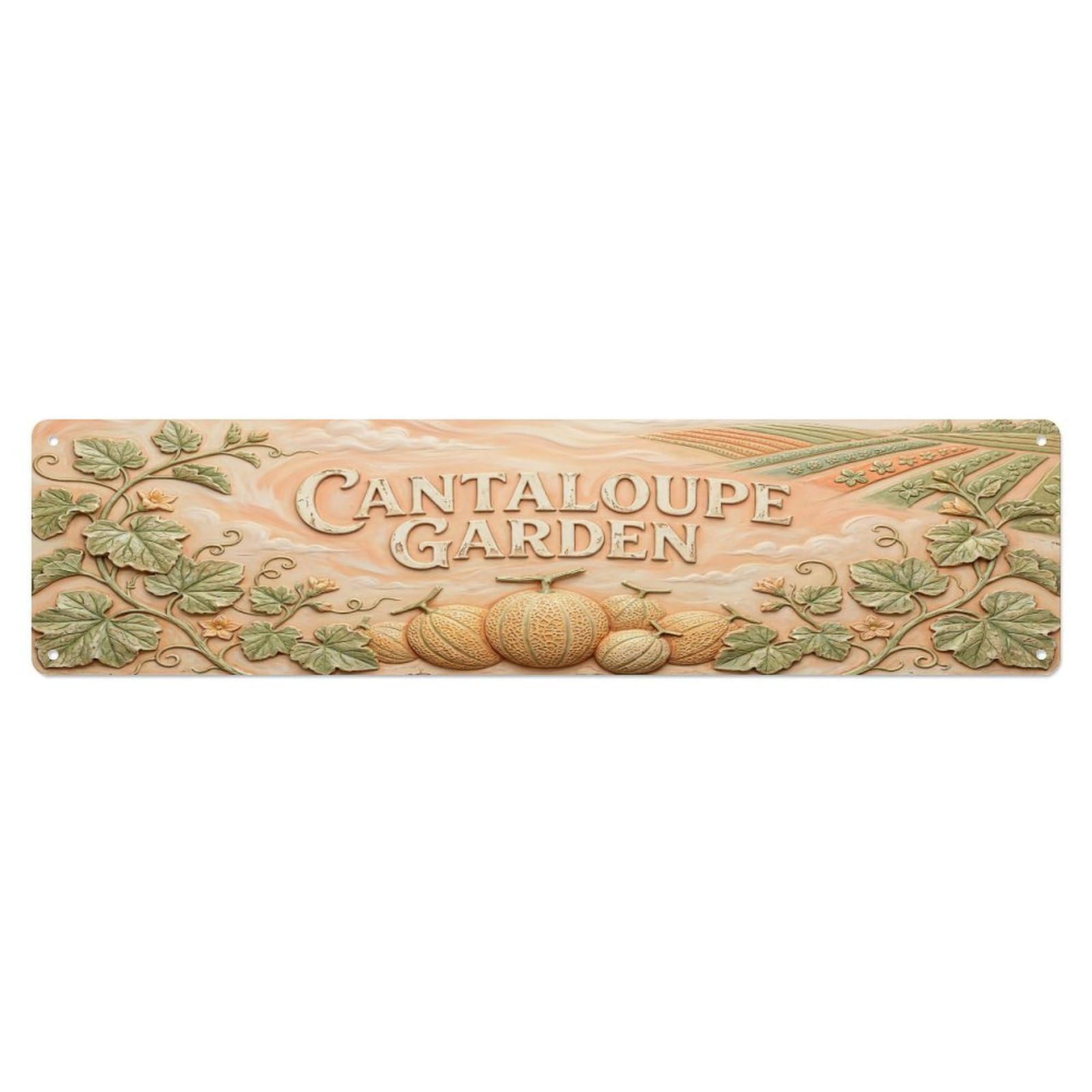 Olhnbad 4X16inch(10X40cm) Vintage Cottagecore Garden Cantaloupe Garden Relief Metal Tin Sign
