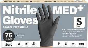 SUP MED+ Black Nitrile Exam Gloves, 5 Mil Disposable Gloves Latex & Powder-Free Medical Food Safe Cooking Glove, 75 or 750 Ct