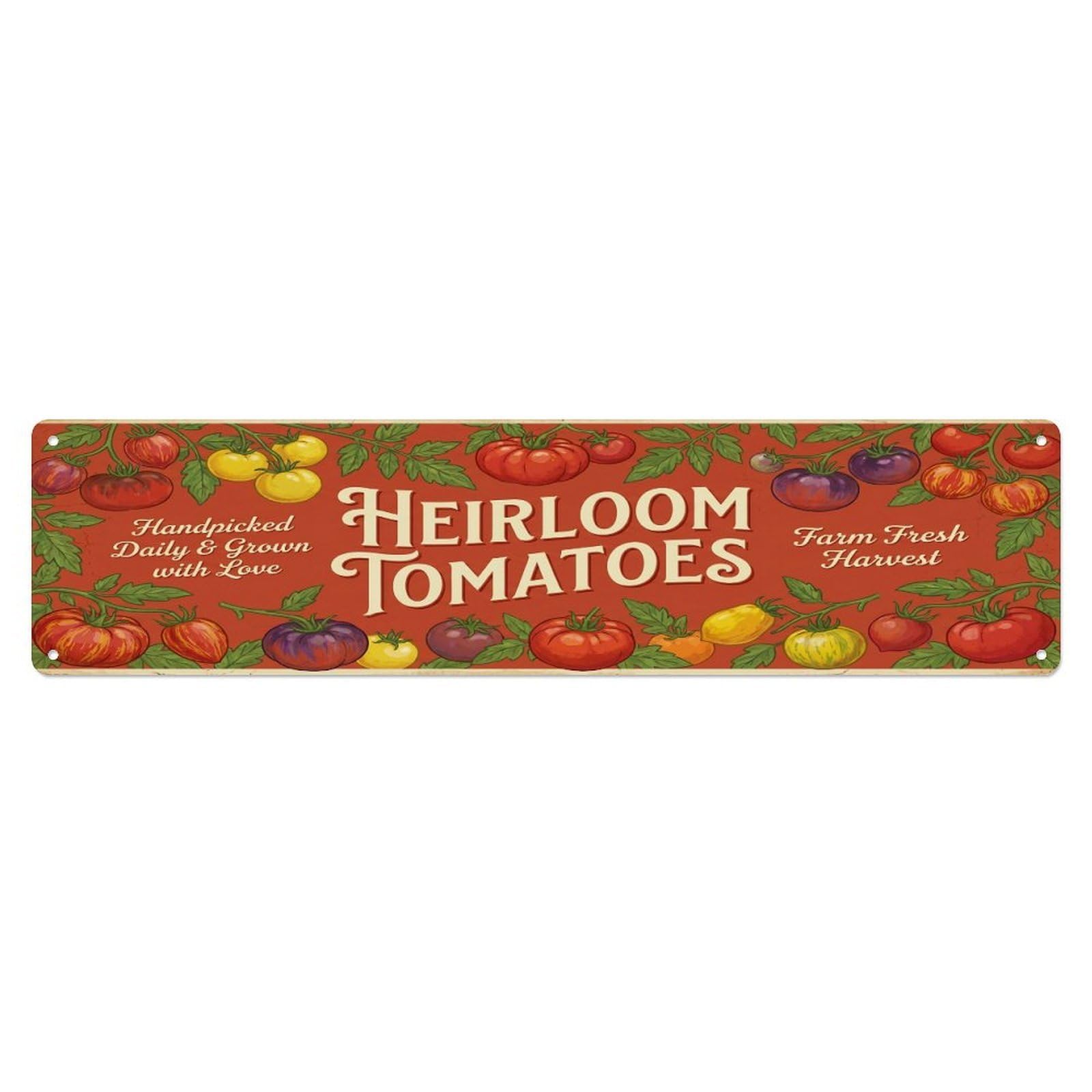 Olhnbad 4X16inch(10X40cm) Vintage Cottagecore Garden Tomato Harvest Banner Metal Tin Sign