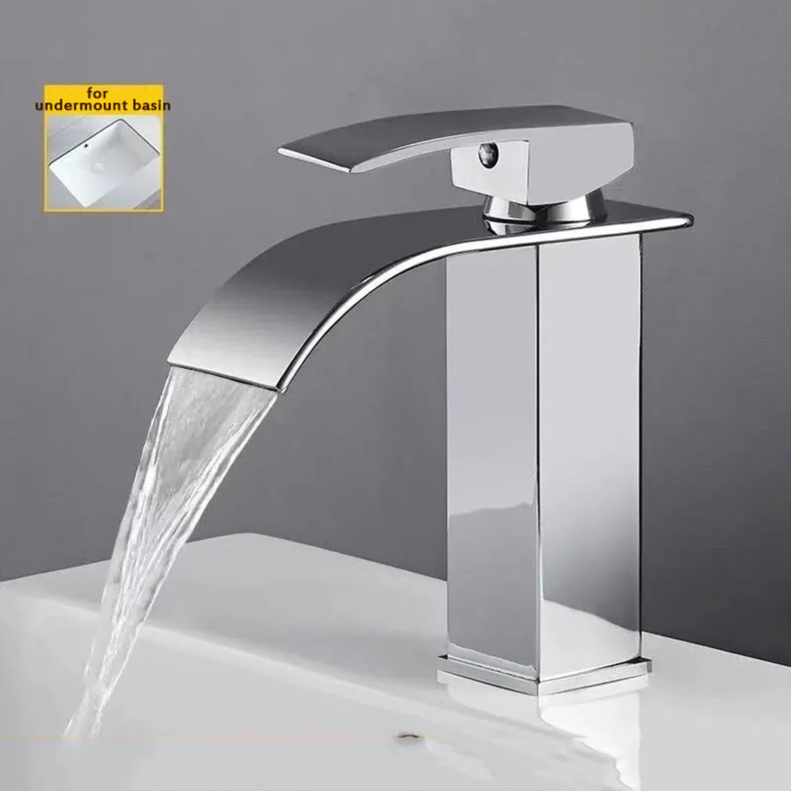 Grifos De Lavabo De Cascada para Baño, 1 Orificio, Agua Caliente Y Fría, Grifos De Cascada G1/2'', Grifos De Lavabo Simple, Negros, Cortos(Chrome-Short)