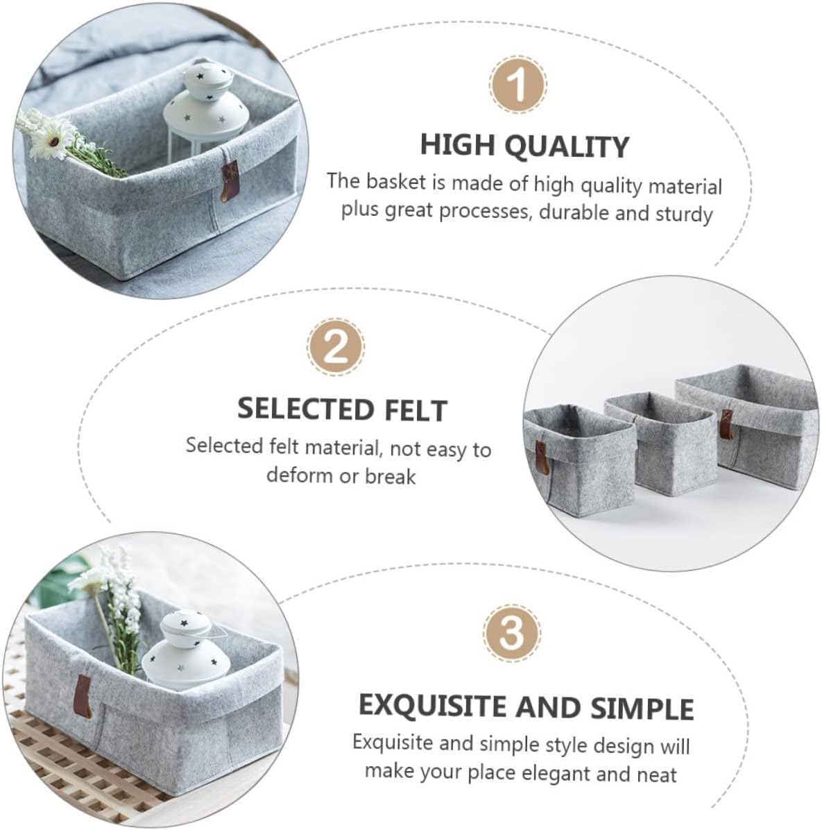 3pcs Desktop Felt Storage Basket Organizer for Home Use for Magazines Books and Sundries Sturdy Household Organizer
