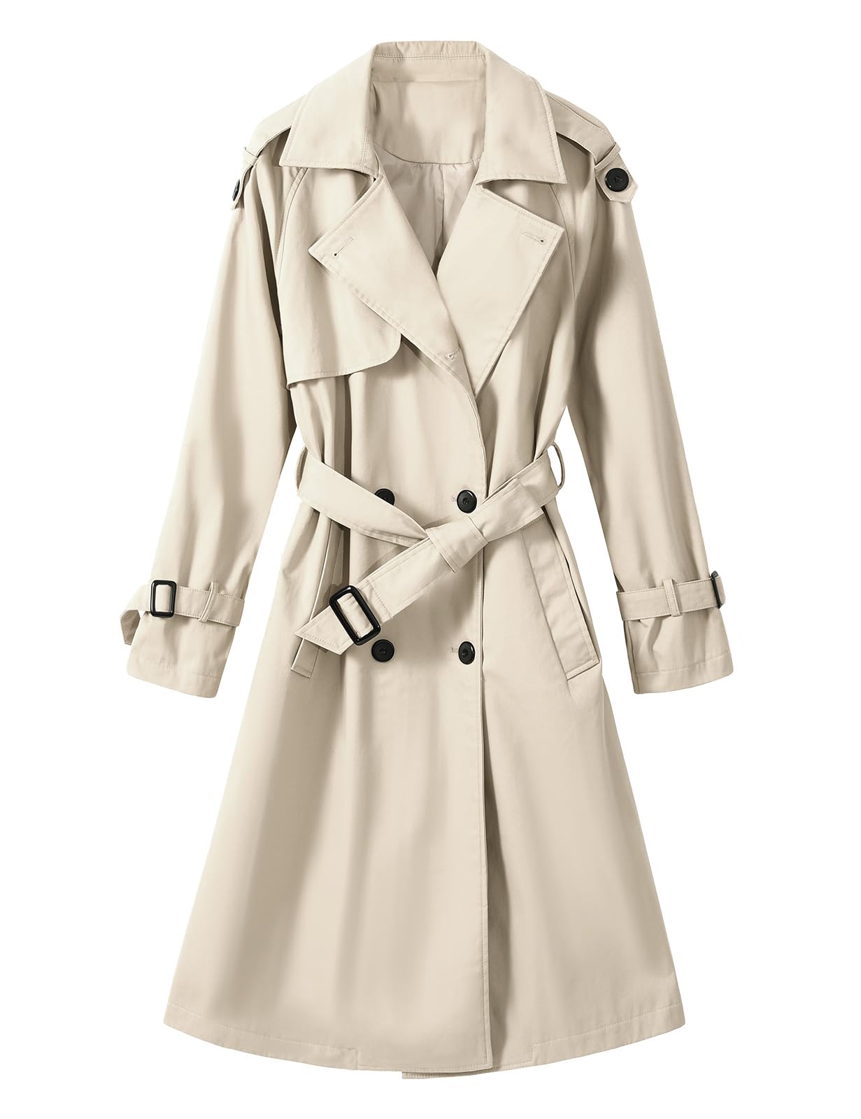 Trench Coat Women Double Breasted Windproof Classic Lapel Belted Long Outerwear Overcoat with Belt