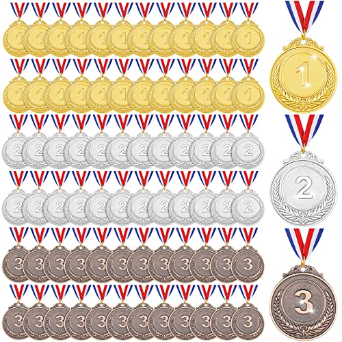 Sasylvia 72 Pcs Gold Silver Bronze Award Medals Winner Medals Metal Participation Medals with Neck Ribbon 1st 2nd 3rd Prize Medals for Adults Kids Competitions Soccer Sports Party Decoration, 2 Inch