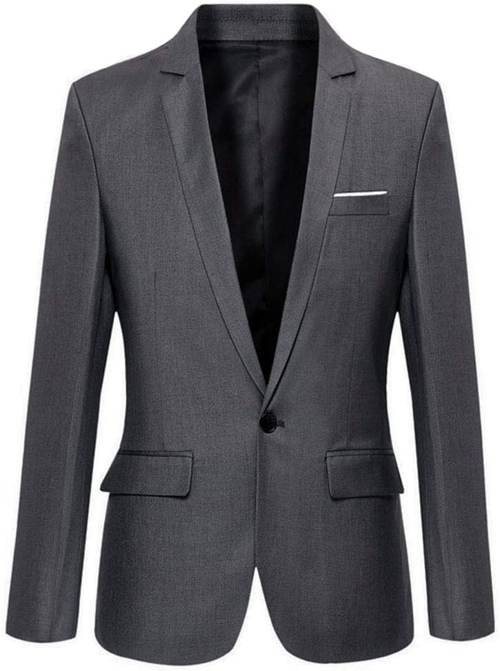 Mens Slim Fit Casual One Button Blazer Jacket (L, Grey)