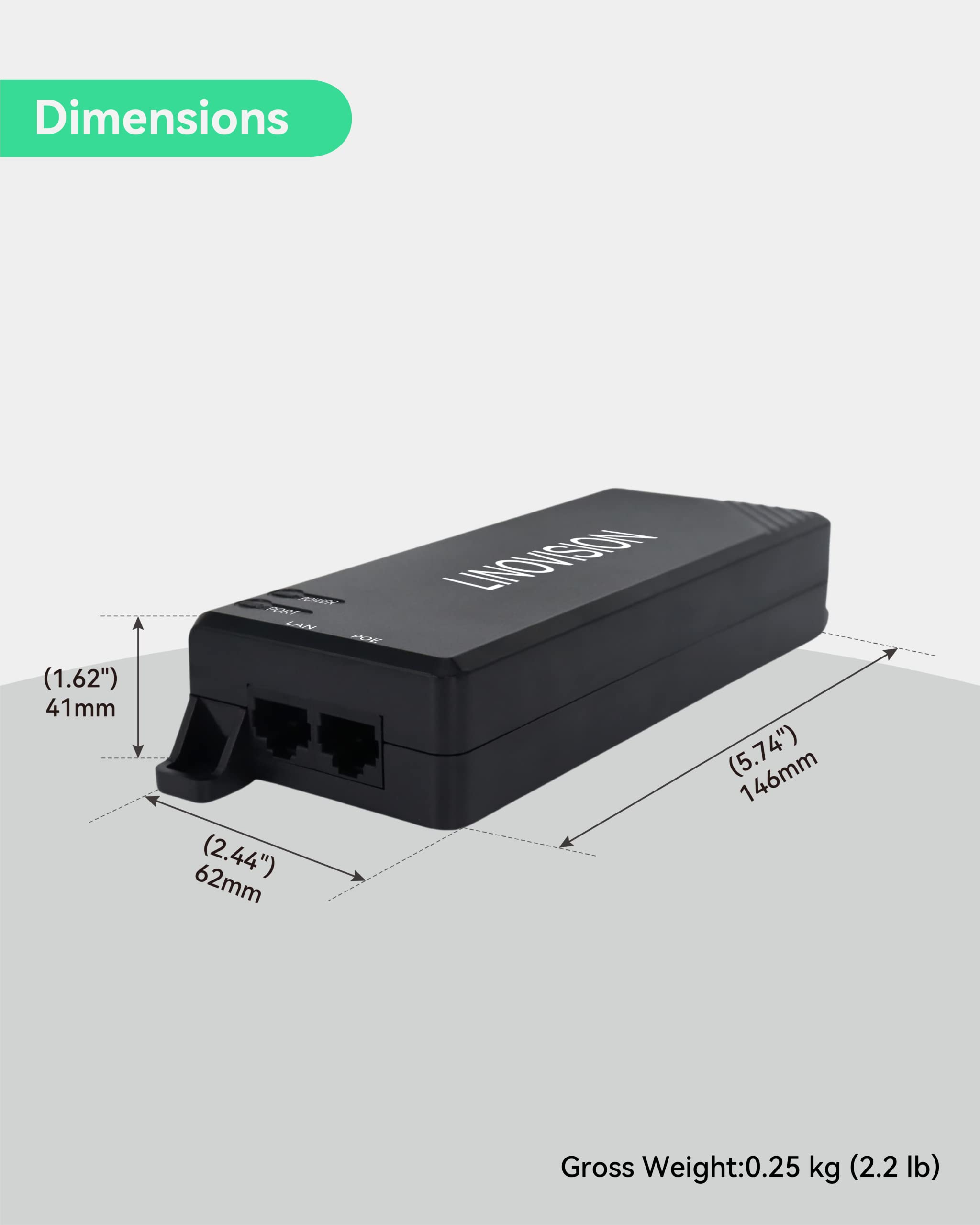 LINOVISION Gigabit 90W pasywny wtryskiwacz POE, jednoportowy wtryskiwacz PoE++, 10/100/1000Mbps Hi-POE Midspan, wtryskiwacz zasilania POE do kamery PTZ, telefonu VoIP
