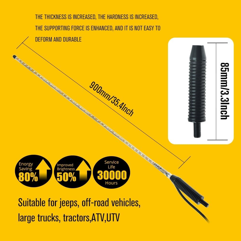 2pcs 3.2FT LED Whip Lights 270° Auto Strobe LED Light for ATV UTV,with Spring Base Waterproof Antenna Whips Lights for Can-Am ATV UTV RZR Polaris Dune Buggy Offroad Truck (3.2 FT)