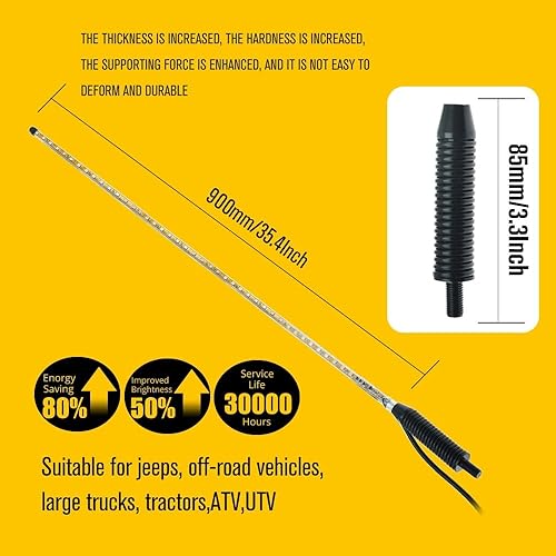 Miniatura 6 de 2 luces LED de látigo de 3.2 pies, luz LED estroboscópica automática de 270° para ATV UTV, con base de resorte, luces de látigo de antena