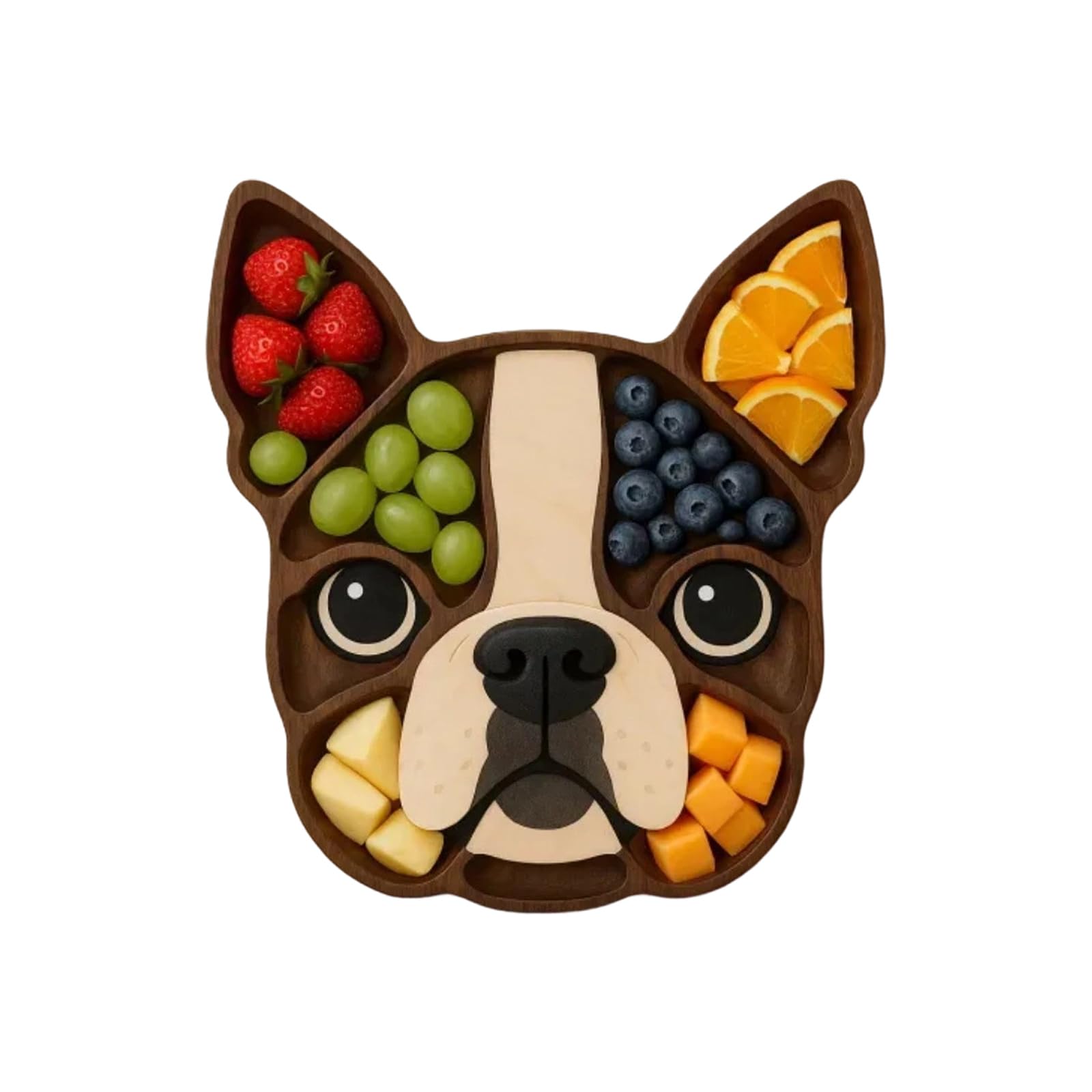 MALSSE Handcrafted Wooden Tray Dog Head Shaped Design Serving for Cheese Fruits and Appetizers Fruit Platter Serving Tray Wooden Dog Fruit