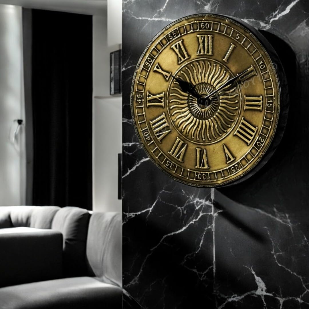 Vintage Wooden Brass Inlay Wall Clock - Handcrafted Art -16