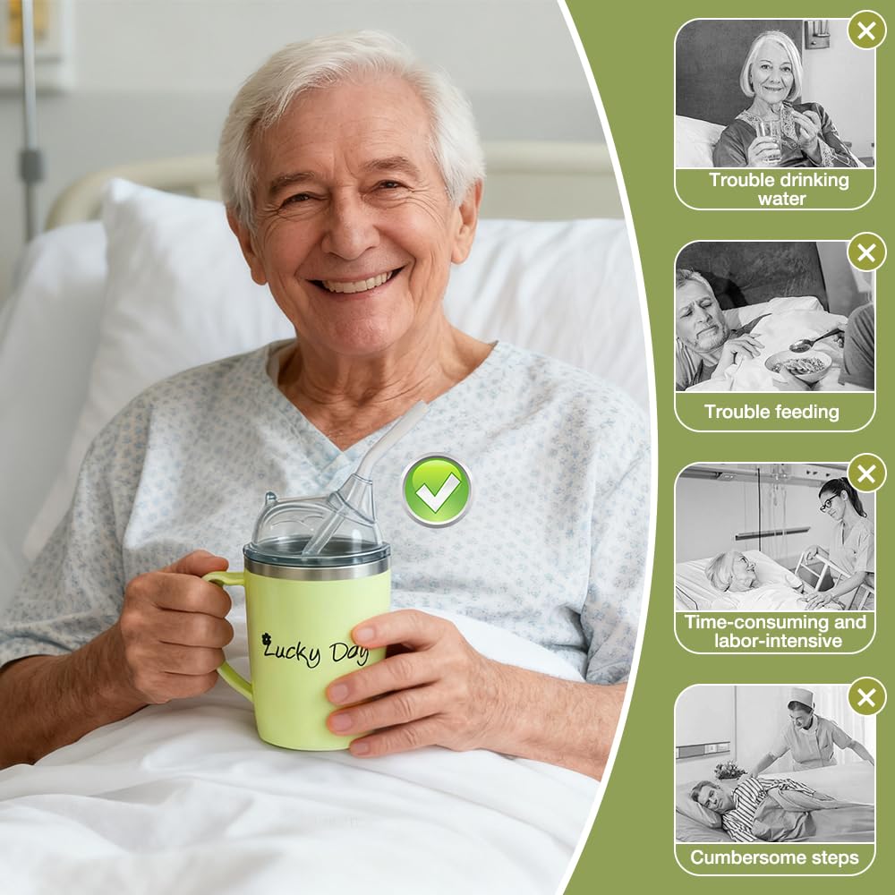 350ml Tazza con Beccuccio per anziano, 3-in-1 Acciaio Inox Bicchieri A Prova Di Fuoriuscite, Bicchiere Per Alimentazione per anziano, Per Pazienti, Maternità, Disabili
