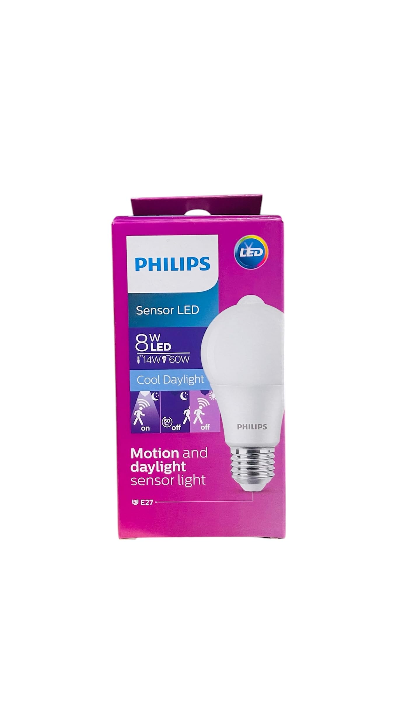 LED Motion Sensor Bulb 8-60W A60 E27 Cool Day Light
