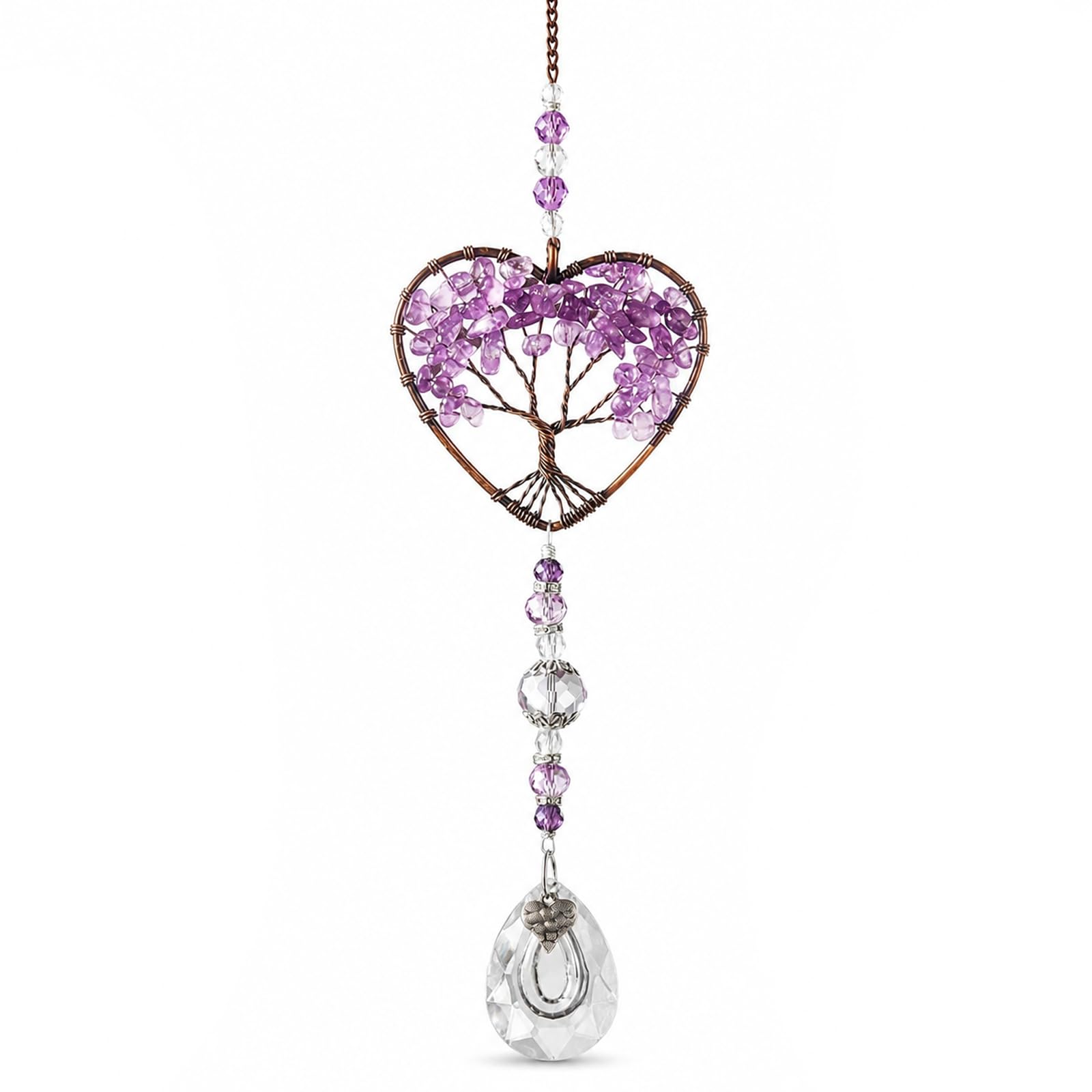 Sun Catchers for Windows,Purple Crystal Tree of Life Sun Catcher,Hanging Crystal Suncatcher,Rainbow Maker Hanging Ornament for Window, Home and Garden Decor(Purple)