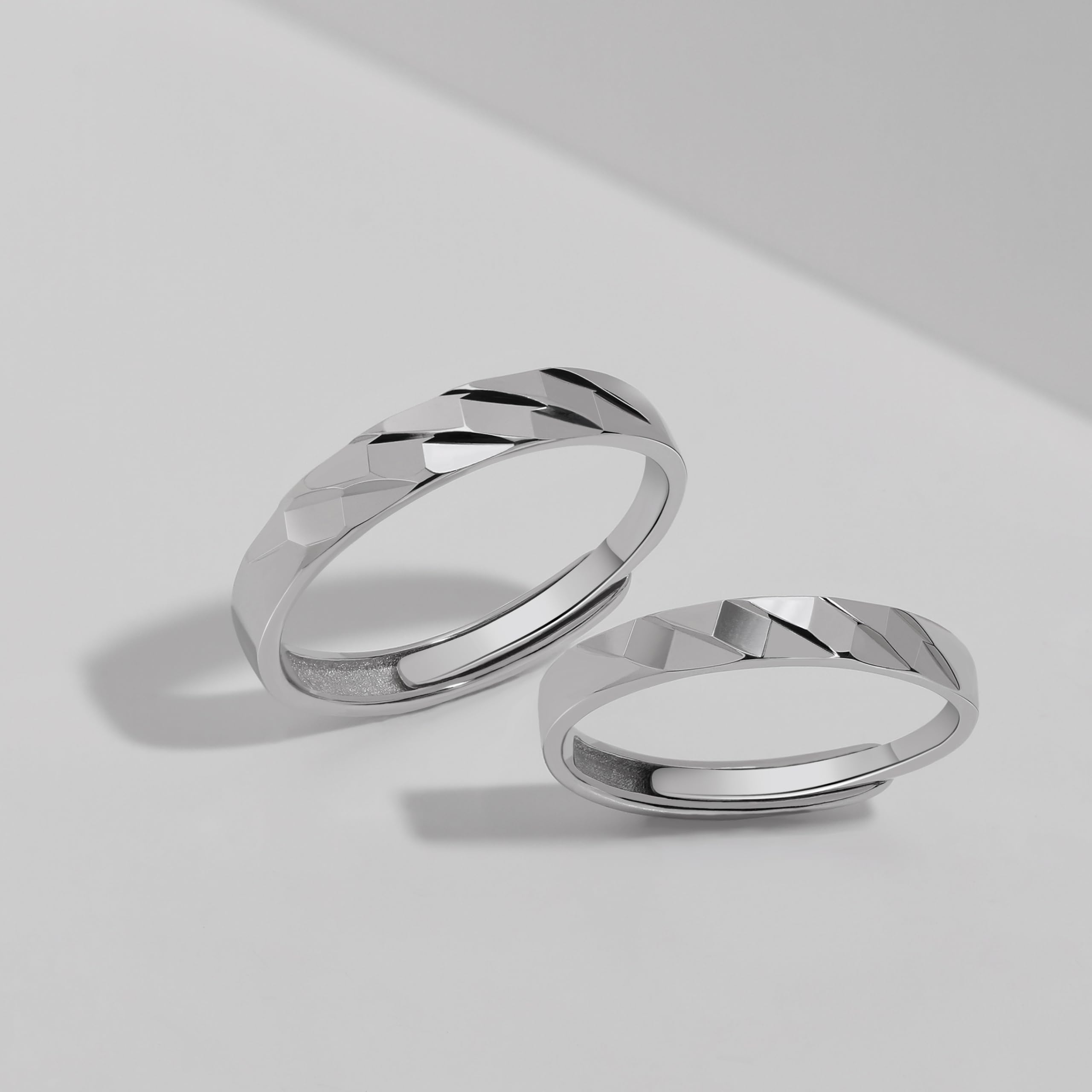 Meissa Anillos de Plata Pareja Plata de Ley 92 Alianzas Ajustables Mujer 3mm & Hombre 3,7mm Joyería de Compromiso Boda Aniversario o San Valentín, Juego de dos anillos