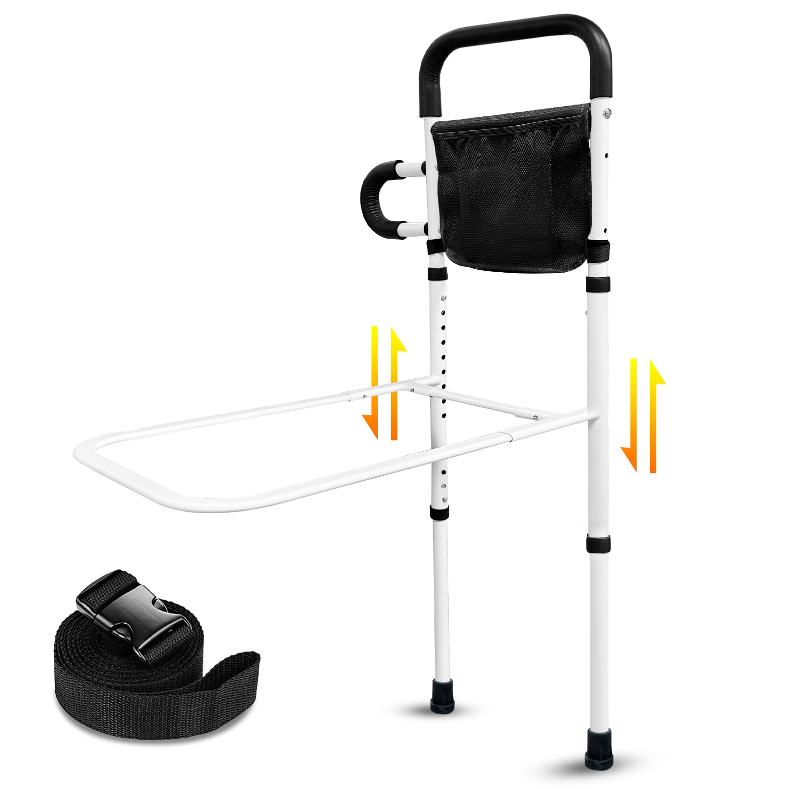 Nurhome Bed Rails for Elderly with Storage Pocket Adjustable Bed Assist Rail with Mobility Issues with Dual Grab Bars for King Queen Full Twin Size Bed with Fixing Strap 300lbs